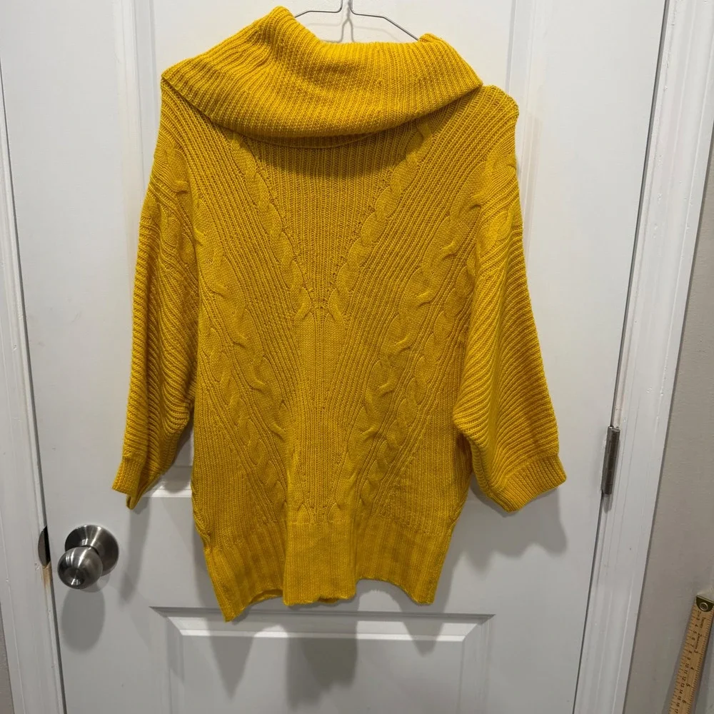 Antonio Melani Womens Cowl Neck 100% Wool Cable Knit Sweater Yellow Size Small